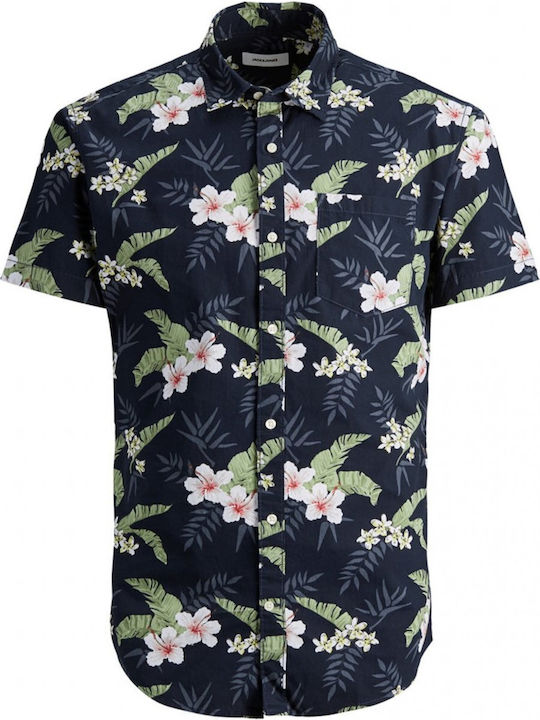 Short-sleeved Shirt Floral Navy Blue