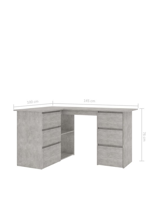 Birou Colțar din Lemn Gri 145x100x76cm