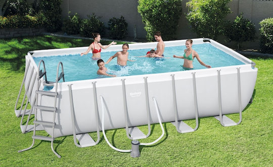 Bestway Πισίνα PVC 11.532lt με Μεταλλικό Σκελετό 488x244x122εκ. Γκρι