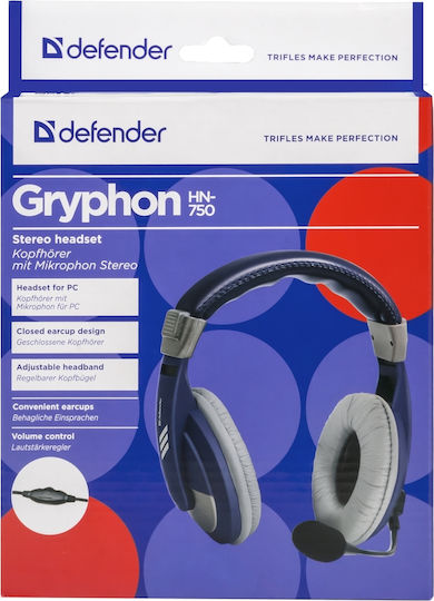 Defender Gryphon 750 Over Ear Multimedia Ακουστικά με μικροφωνο και σύνδεση 3.5mm Jack σε Μπλε χρώμα