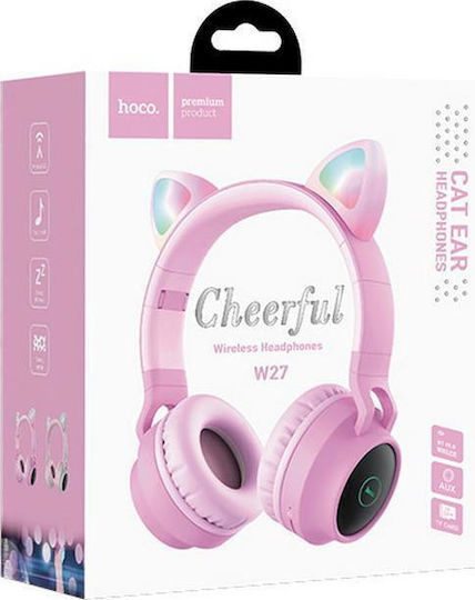 Hoco W27 Cat Ear Ασύρματα / Ενσύρματα Παιδικά On Ear Ακουστικά με 5 ώρες Λειτουργίας Ροζ