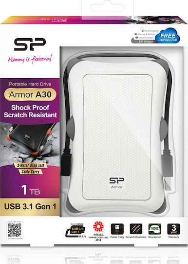 Silicon Power Armor A30 USB 3.0 External 2.5" HDD 1TB White
