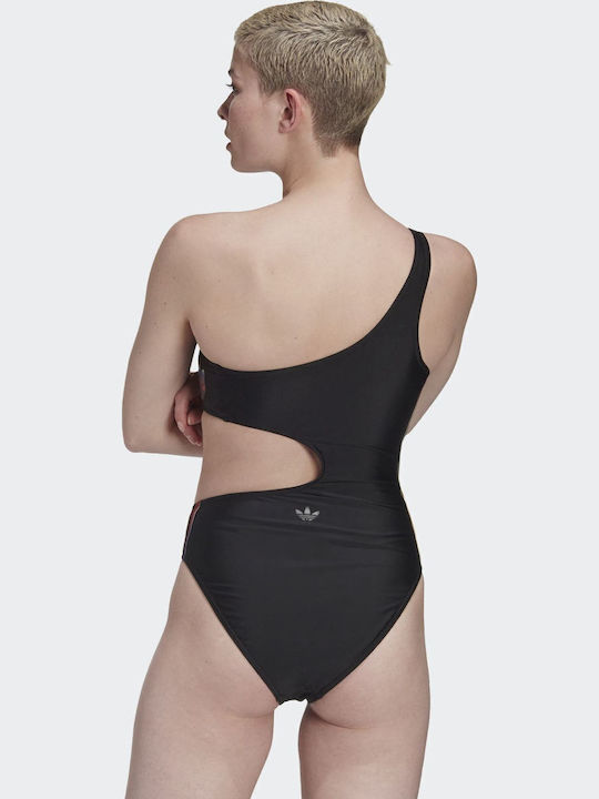 Adicolor 3D Trefoil Activewear Swimsuit with One Shoulder Black