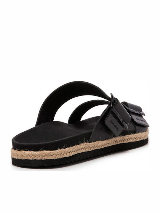 Bio Buckles Jute Δερμάτινα Ανδρικά Σανδάλια σε Μαύρο Χρώμα