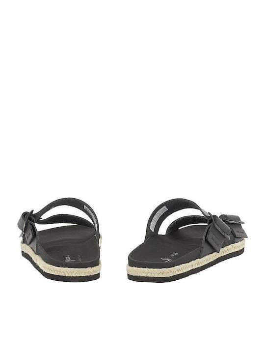 Bio Buckles Jute Δερμάτινα Ανδρικά Σανδάλια σε Μαύρο Χρώμα