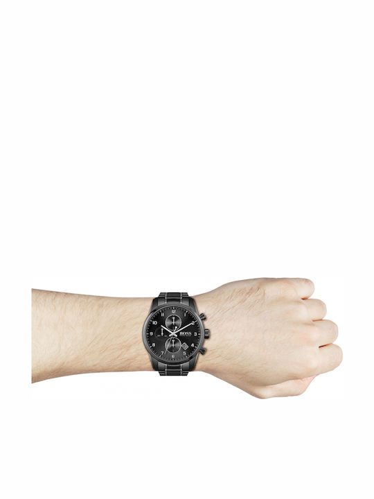 Boss Skymaster Men's Watch 44mm Chronograph Battery with Black Metal Bracelet