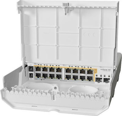 MikroTik netPower 16P Gestionat L2 PoE+ Switch cu 18 Porturi Gigabit (1Gbps) Ethernet și 2 Porturi SFP