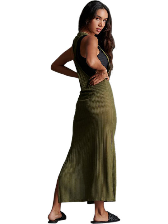 Superdry Nevada Rib Γυναικείο Μακρύ Φόρεμα Παραλίας Πράσινο