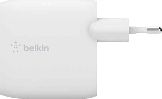 Belkin Φορτιστής Χωρίς Καλώδιο με 2 Θύρες USB-A 24W Λευκός (Boost Charge)