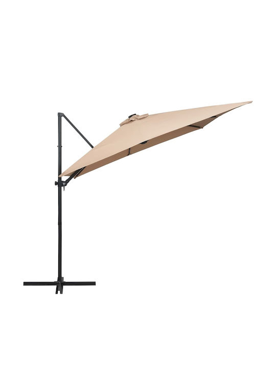 Professional Umbrella Hanging Square Metal Taupe with Base & LED Lighting 2.5x2.5m 46995