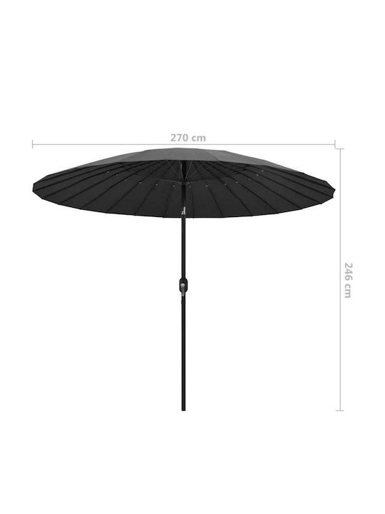 Round Aluminum Garden Umbrella Black Diameter 2.7m