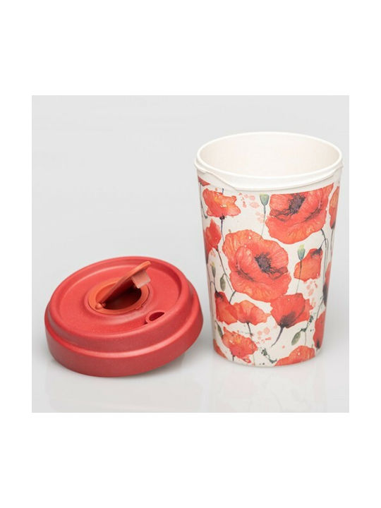 Chic Mic Poppy Flower Bamboo Cup with Lid Red 400ml