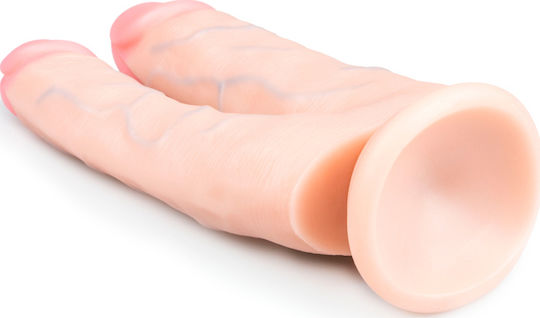 Easytoys Διπλό Dildo με Βεντούζα Flesh 15cm