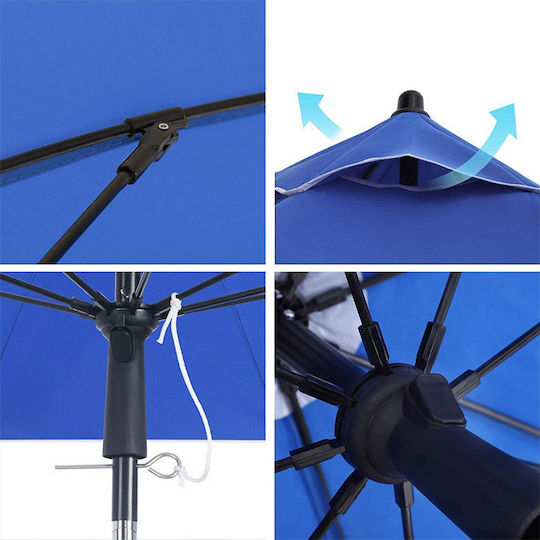 Runde Metall-Garten- und Terrassen-Sonnenschirm Blau Φ1.8m