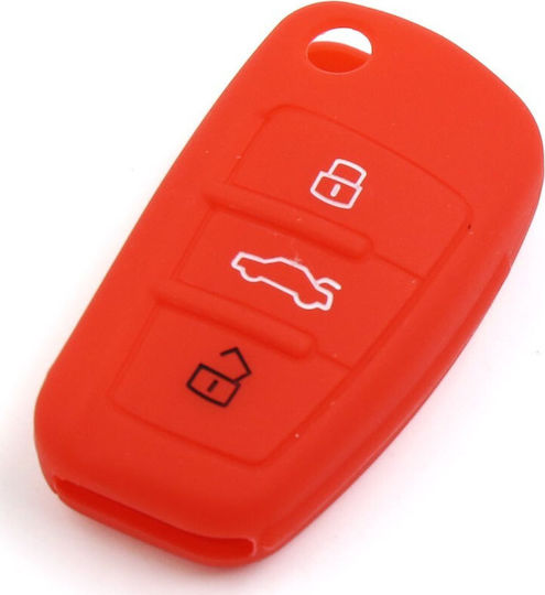 Silicone Car Key Cover Case with 3 Buttons for Audi Red