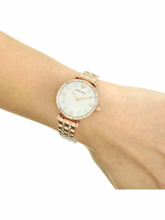 Emporio Armani Gianni T-bar Women's Watch with Pink Gold Metal Bracelet