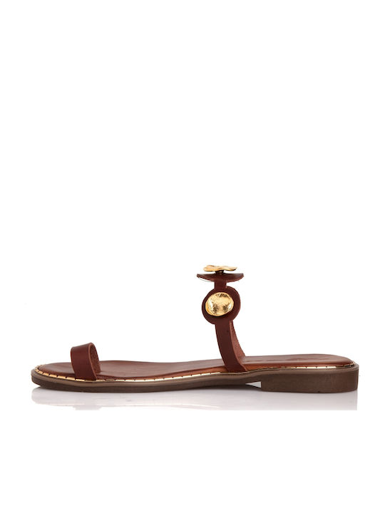 Sante Leather Women's Flat Sandals in Brown Color