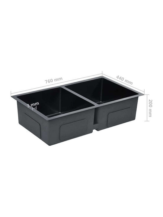 vidaXL Ένθετος Νεροχύτης Inox Brushed Μ76xΠ44cm Μαύρος