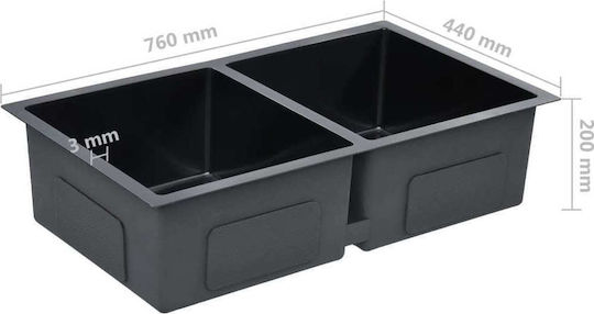 vidaXL Drop-In Sink Inox Brushed W76xD44cm Black