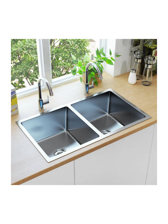 vidaXL Ένθετος Νεροχύτης Inox Brushed Μ76xΠ44cm Ασημί