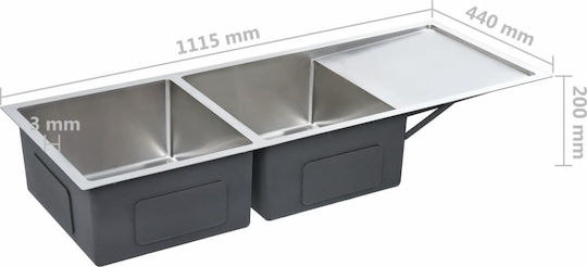 vidaXL Drop-In Sink Inox Brushed W111.5xD44cm Silver