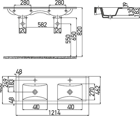 Creavit Slim Ένθετος Νιπτήρας Πορσελάνης 121x46cm Λευκός