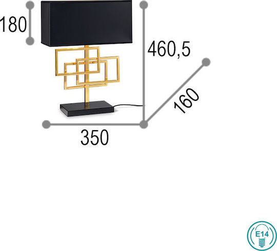 Ideal Lux Luxury TL1 Metall Tischlampe für Fassung E14 mit Schwarz Schirm und Gold Basis