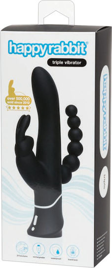 Happy Rabbit Triple Vibrator Doppelter Vibrator 25.4cm Black