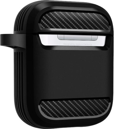 Spigen Rugged Armor Θήκη Σιλικόνης με Γάντζο σε Μαύρο χρώμα για Apple AirPods