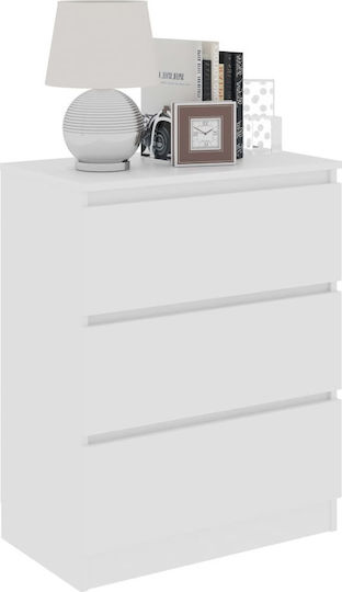 Wooden Bedroom Chest of Drawers With 3 Drawers White 60x33.5x76cm