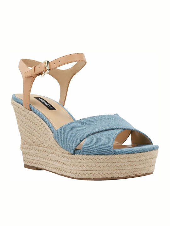 Nine West Dane Women's Fabric Ankle Strap Platforms Light Blue