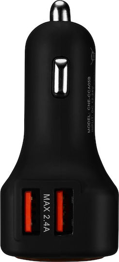 Canyon Автомобилен Заряден Устройство 4.8A с Портове 2xUSB-A Черен Цвят