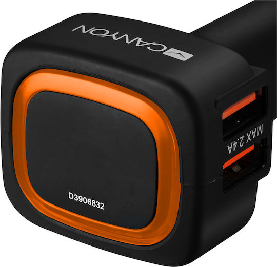 Canyon Автомобилен Заряден Устройство 4.8A с Портове 2xUSB-A Черен Цвят
