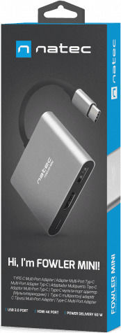 Natec Fowler Mini USB-C Докинг станция с HDMI 4K PD Сребрист