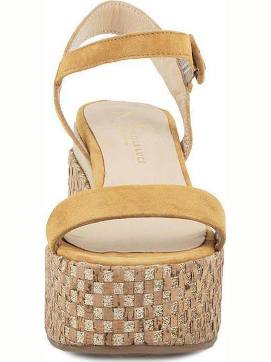 Women's Leather Ankle Strap Platforms Tabac Brown
