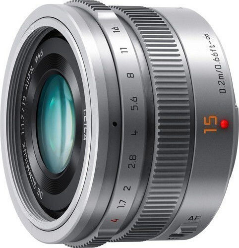 Panasonic Crop Camera Lens Leica DG Summilux 15mm f/1.7 Asph. Wide Angle for Micro Four Thirds (MFT) Mount Silver