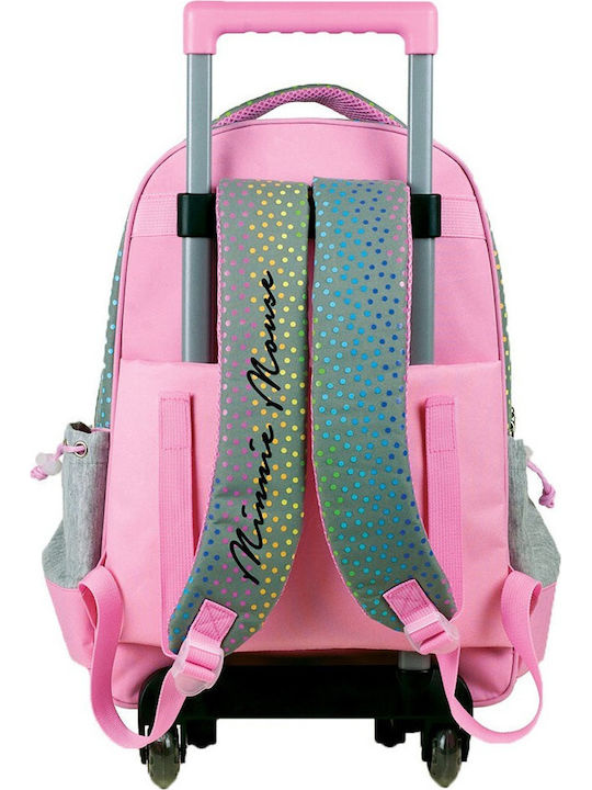 Gim Minnie Pom Pom School Bag Trolley Elementary, Elementary Pink with Water Bottle Holder 27Liters