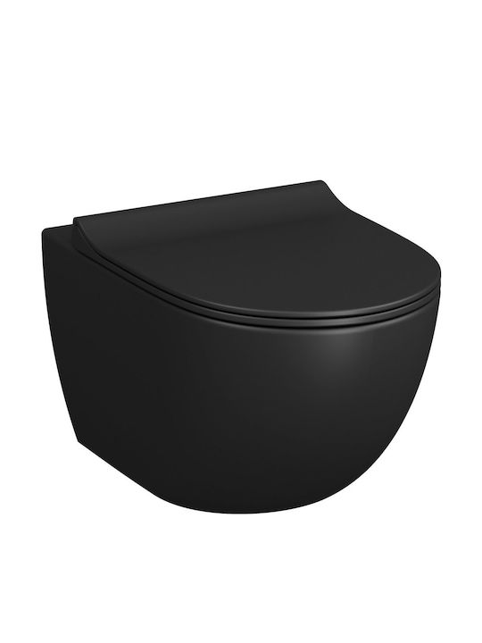 Ceramita Opera Rimless Wall-Mounted Toilet that Includes Slim Soft Close Cover Black