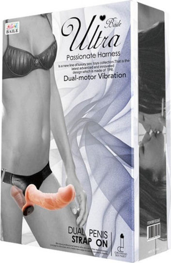 Baile Ultra Passionate Harness Dual-motor Vibration Harness with Double Dildo and Vibration in Black Color