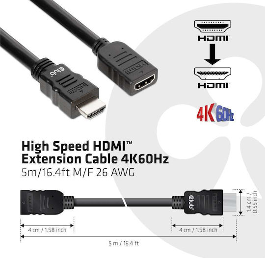 Club3D HDMI 2.0 Premium High Speed 4K 60Hz HDR Cable HDMI male - HDMI female 5m Μαύρο
