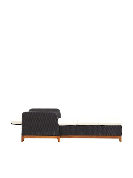 Liegestuhl-Bett Einzel Rattan mit Kissen Schwarz 200x70x30cm.