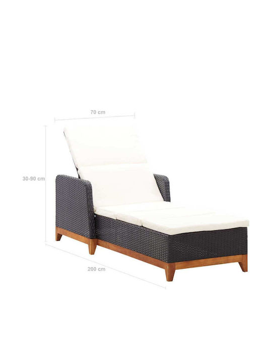 Liegestuhl-Bett Einzel Rattan mit Kissen Schwarz 200x70x30cm.