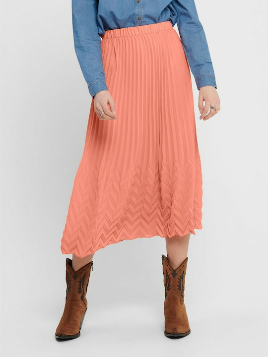 Only High Waist Midi Skirt in Pink color