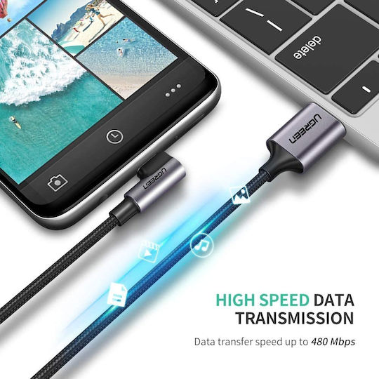 Ugreen US284 Angle (90°) / Braided USB 2.0 Cable USB-C Male - USB-A 18W Black 1m 50941