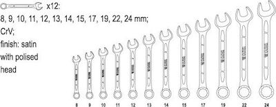 Yato German Polygon Set with Size from 8mm to 24mm 12pcs