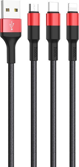 Hoco X26 Xpress USB to Lightning / Type-C / micro USB Cable Κόκκινο 1m (HOC-X26s3-BR)