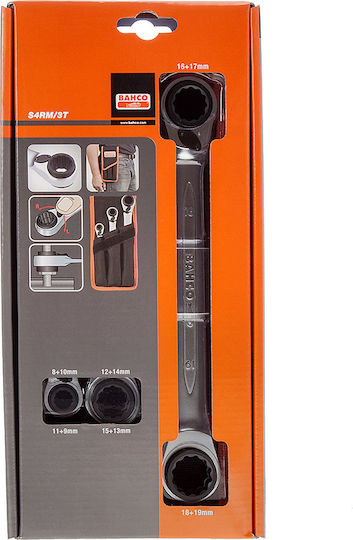 Bahco Set 3 Double Polygon Wrench Straight with Ratchet Mechanism