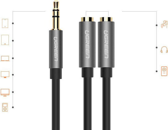 Ugreen 3.5mm Jack Cable 3.5mm Male - 3.5mm Female Black 0.2m With Gold Plated Terminals 10532