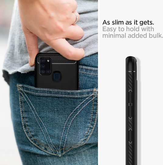 Spigen Rugged Armor Задна корица Силикон 2мм Черен (Galaxy A21s)
