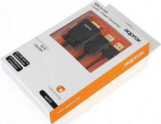 Approx HDMI Кабел HDMI Мъжки - VGA Мъжки 1м Черен